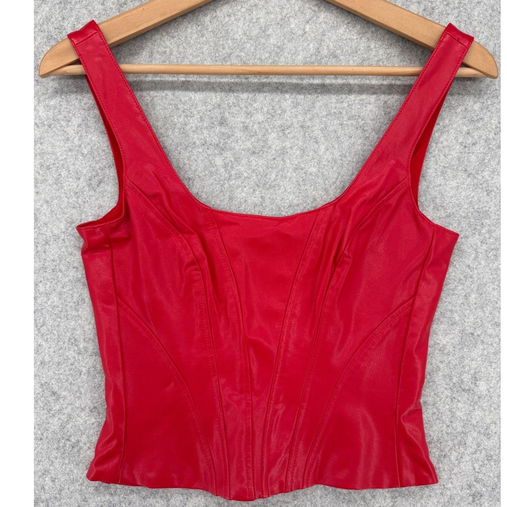Amanda Uprichard Pittito Top Womens XS Red Vegan Leather Corset Tank Bustier - Picture 2 of 7